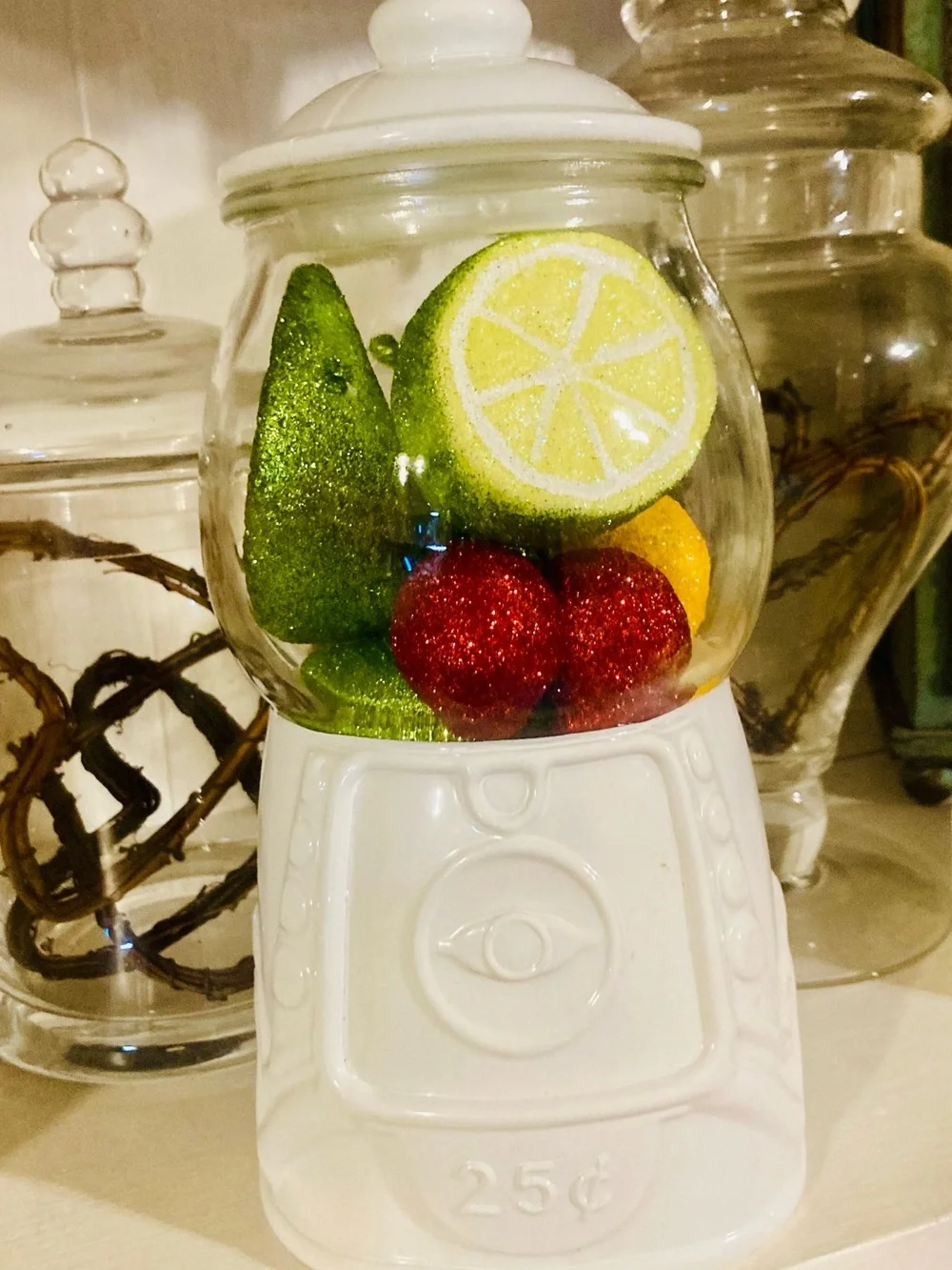 Target Gumball Machine - White 8” Gumball already filled w/ colorful fruit decor
